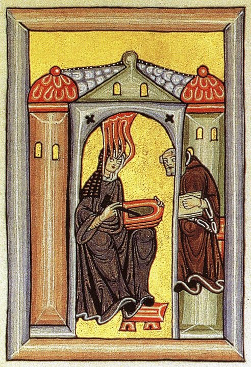 Saint Hildegard of Bingen receiving a vision, from the Scivias